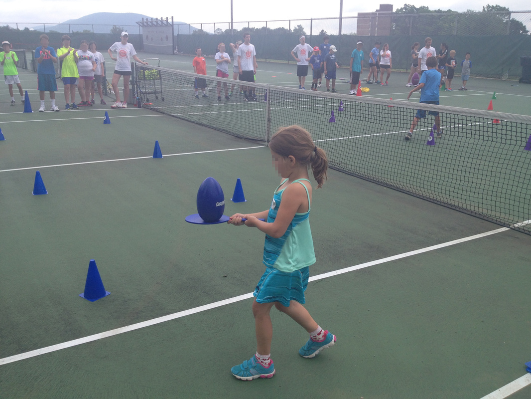 Balance, hand-eye coordination and racquet-head awareness with a twist: egg and spoon team competition!